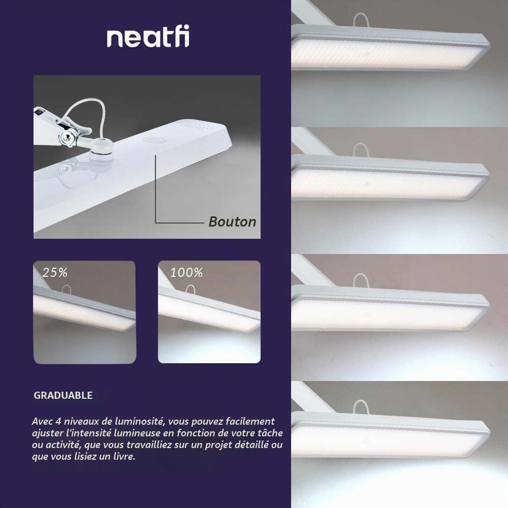 Neatfi Lampe de bureau 30W, abat-jour large de 56cm, lampe LED pour table de manucure, loisirs créatifs, établi, bureau (Blanc)