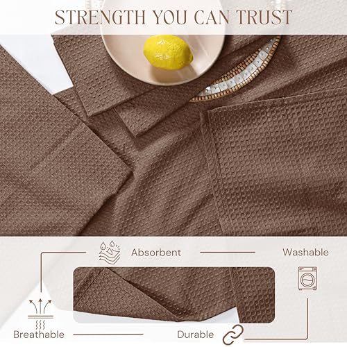 Image of Brown Kitchen Towels - Waffle Weave, 100% Cotton, Soft & Absorbent, Fast Dry, Durable, 16x26 Inches, Perfect for Dish Drying, Bar, Cleaning, Hand Wipe and Everyday Use, Set of 12