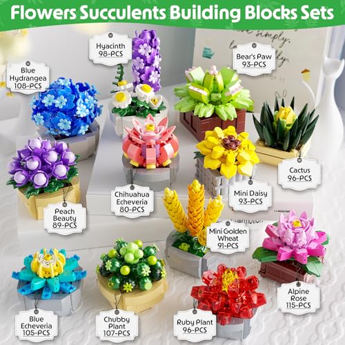 QiqoPoyee 12 Pack Party Favors Succulents Botanical Flowers Building Set - image 2