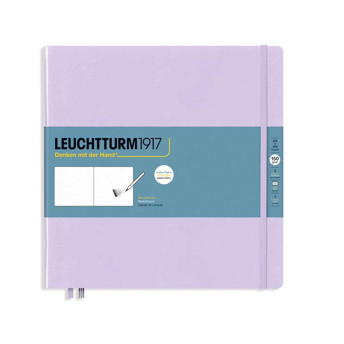 LEUCHTTURM1917 370350 Sketchbook Square (225 x 225 mm), Hardcover, 112 Pages (150 g/sqm), Plain, Lilac