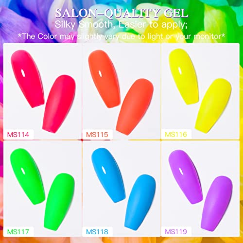 Msruioo Glow In The Dark Gel Nail Polish, 6 Colors Luminous Neon Gel Polish Set Fluorescent Bright Colors Hot Pink Yellow Purple Glow Effect Soak Off Uv Gel Polish For Diy Nail Art Design #TOP4