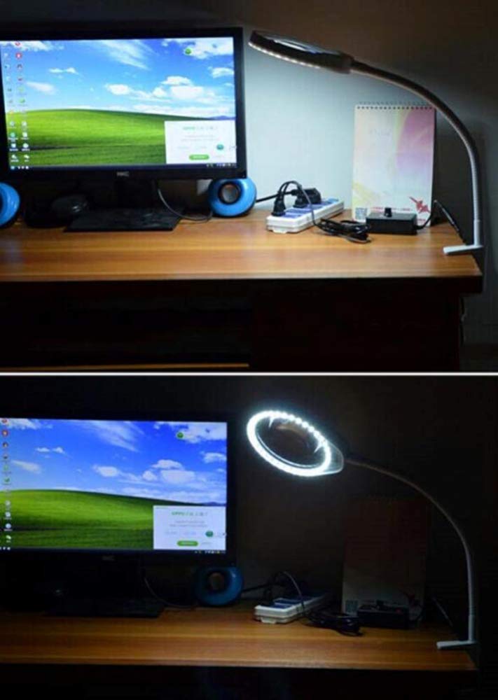 Lampa powiększająca LED z zaciskiem, z regulowanym obrotowym ramieniem, 10X 20X lupa pionowa biurkowa lampa powiększająca światło piękno regulowany stojak kosmetyczny Keep it in mind