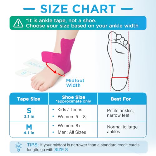 Image of OK TAPE Precut Kinesiology Ankle Tape for Women, Elastic Athletic Tape for Pain Relief, Ankle Sprain, Stability, Breathable Cotton, Daily Use - Pink, S Size, 10 Pcs