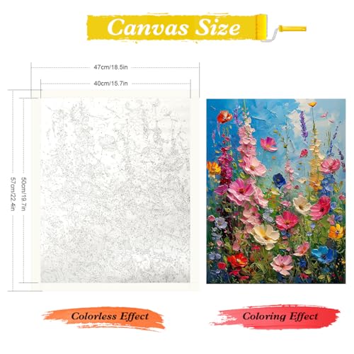 Image of HASTHIP DIY Paint By Number for Adults Spring Wild Flower Oil Paint Art Kit, 40x50cm Canvas Oil Paint Art Set with Acrylic Paint & Brushes, DIY Beginners Drawing Art Kit Home Decor Wall Painting Gift