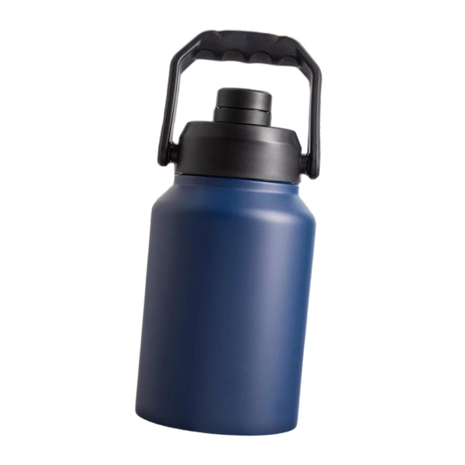 Botella de agua reutilizable de acero inoxidable con asa, grande, for correr, hacer ejercicio al aire libre, ciclismo y senderismo.(Blue 2L)