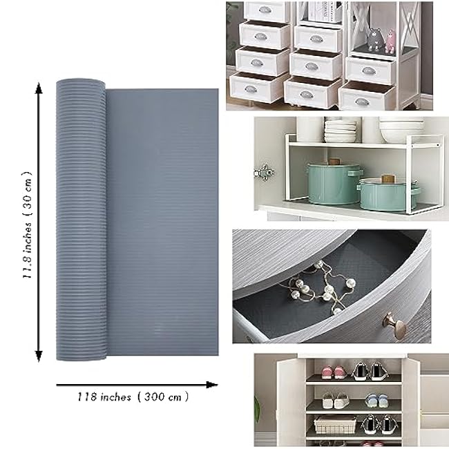 Shelf Liner 11.8 Inches x 9.8 FT Non-Slip Cabinet Liner, Easy to Cut and Install, Washable Oil-Proof and Protective Surface for Kitchen Cabinet,Drawer,Shelves,Refrigerator,Storage,Desks,Gray