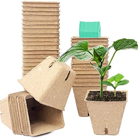 Sfee 96 Pack Seed Starter Peat Pots Kit, 2.4 inch Seed Starter Pots Square Seedling Tray for Garden Eco-Friendly Organic Biodegradable Seedling Pots for Seed Germination with Plant Labels Cover