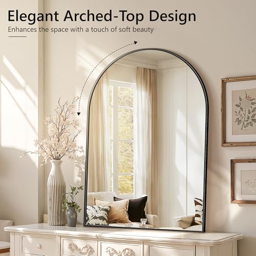 Arched Wall Mirror for Bathroom,Mirrors for Wall,28''x40'',Vanity Mirror for Bedroom Dresser, Entryway, Living Room, Metal Frame (28''x40'',Black)