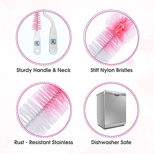 Mee Mee 360° Movable Nylon Bristle Baby Feeding Bottle & Nipple Cleaning Brush | Ergonomic Handle | Easy to Clean Bottle Corners for Narrow Neck & Wide Neck | BPA Free, Easy Hanging Storage | Pink (Image - 6)