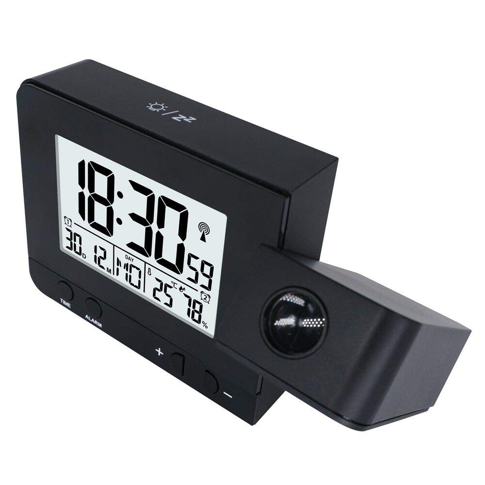 Riloer Reloj despertador de proyección, reloj inteligente digital de techo con temperatura y cargador USB, pantalla digital grande, repetición, temporizador de sueño, ajuste de 12/24 horas para
