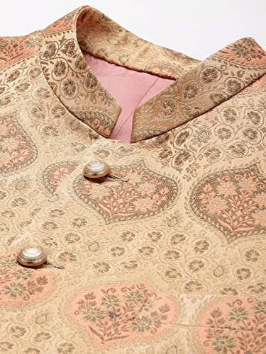 Image of MANQ Men Fawn Woven Jaquard Silk Nehru Jacket