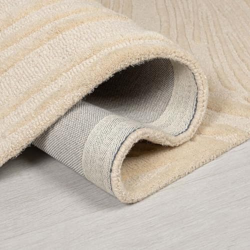 Image of Hand-Tufted Woolen Carpet for Living Room 6x8 feet Beige Loop Cut Pile Anti-Skid High Pile Thick Carpet & Rugs for Bedroom & Hall