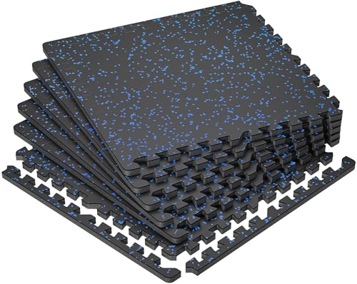 Image of SUPERJARE 0.79'' Extra-Thick Exercise Equipment Mats, 6 Pcs 24 Sq Ft Rubber Top Floor Tiles with High Density EVA Foam, Interlocking Gym Flooring for Home Gym, Protective Workout Mat, Black /Blue