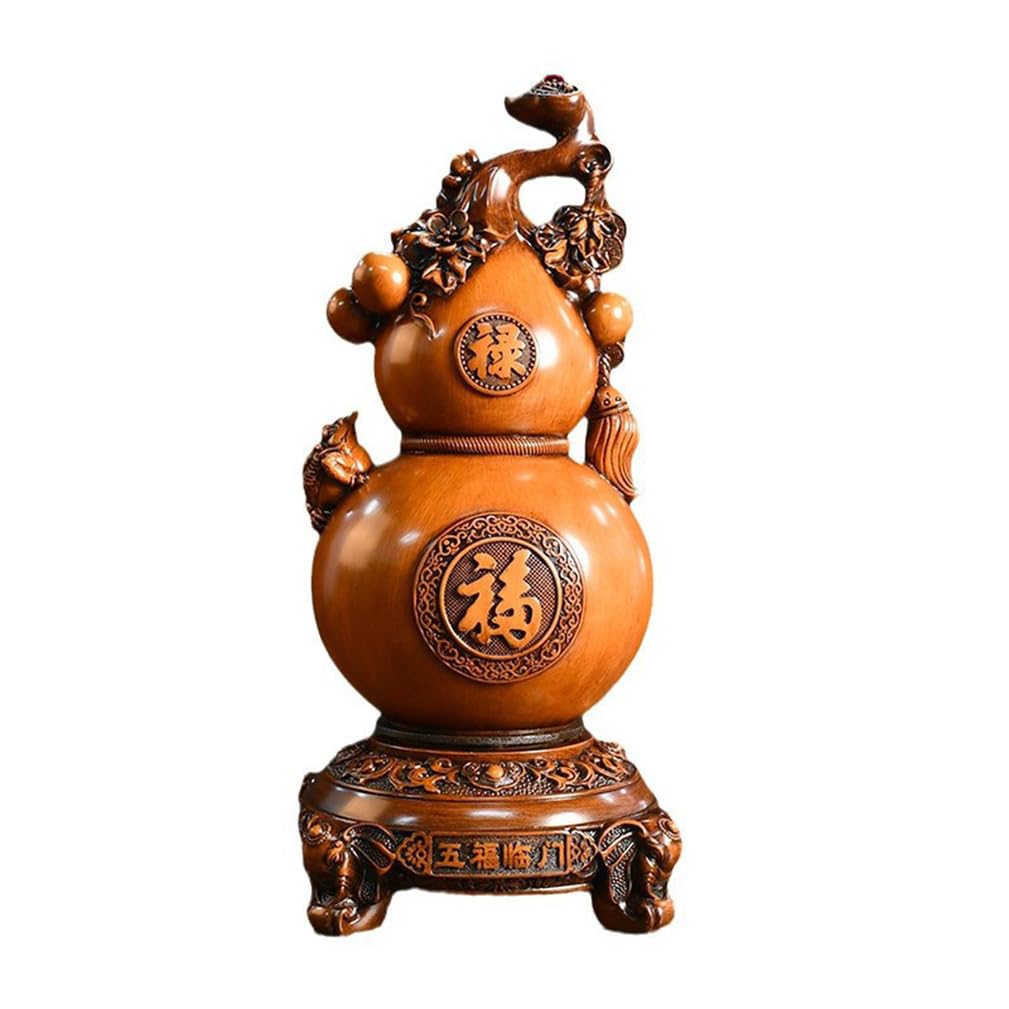 Hhhxkkuu Feng Shui Wooden Wu Lou Statue Fortune Gourd Decorative Figurine