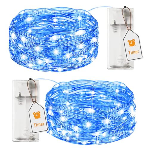 btfarm 2 Stück Lichterkette Batterie mit Timer 2M 20 LED Micro Silberdraht Lichterkette Draht Innen Batteriebetrieben für Party Schlafzimmer Weihnachten Hochzeit Halloween Deko Blau