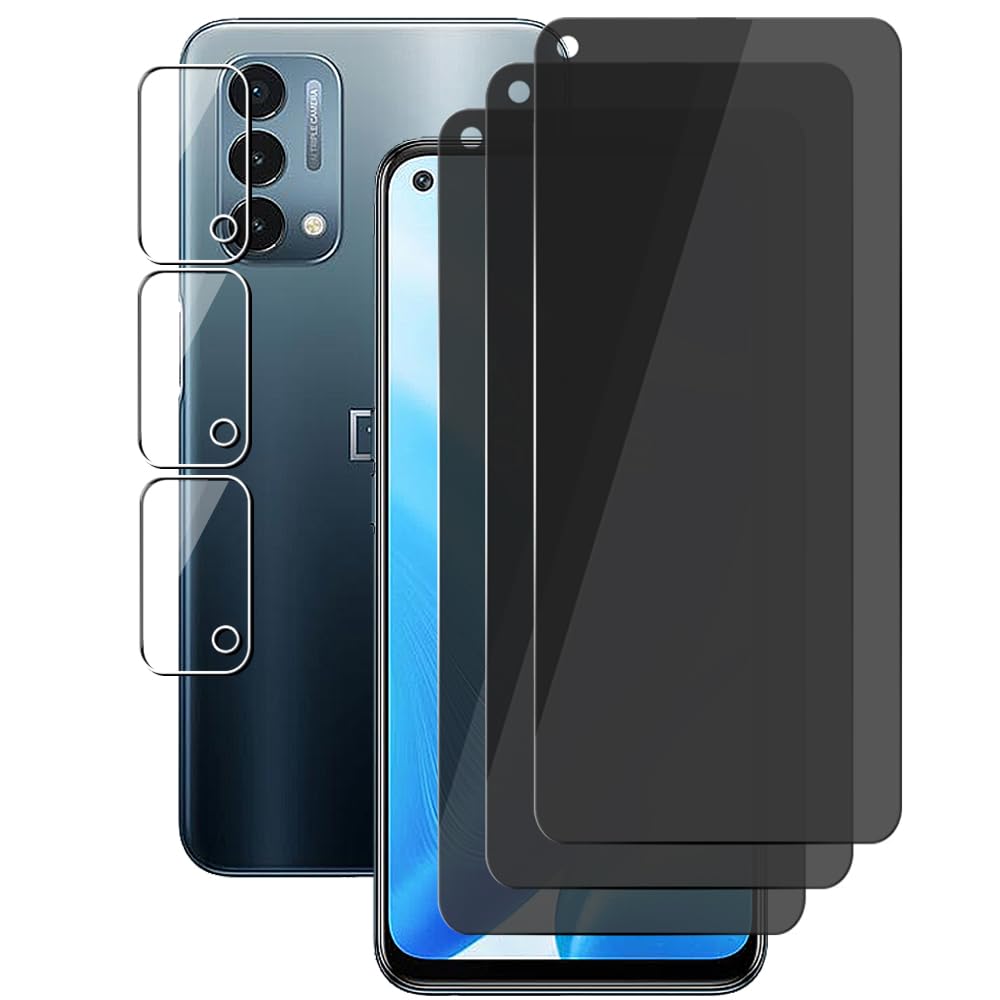 (3+3) For OnePlus Nord N200 5G (3 Pack) Anti Spy Private Tempered Glass Film Privacy Screen Protector with Camera Lens Protector, Anti Scratch