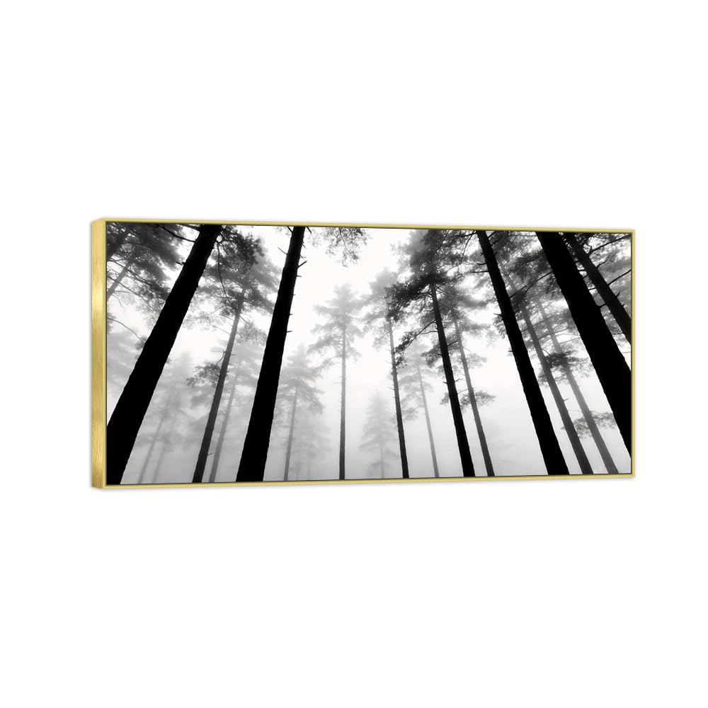 Forest Tree 6 Black White Landscape Canvas Picture 60x120cm Gold Frame