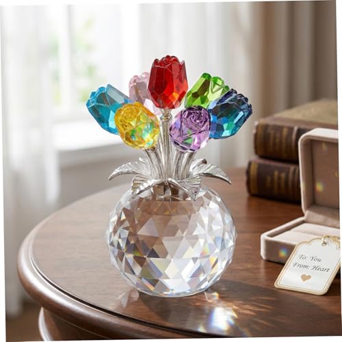 Rosas de cristal artificiales con florero centro de mesa colorido 7