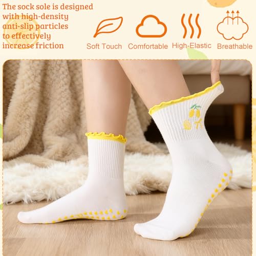 Image of Jspupifip 2 /4 /5 Pairs Womens Embroidery Non Slip Pilates Yoga Socks | Cute Grippy Crew Socks Offered Fit Barre Workout Hospital Indoor Barefoot Daily Activities For Ladies