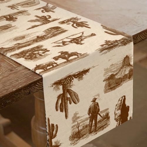 Superdant - Mantel de mesa, estilo occidental, boceto, decoración de universos, cactus vaquera para comedor, boda, cumpleaños, banquetes, fiestas, decoraciones de vacaciones, 183 x 33 cm