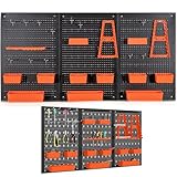GYMAX Lot de 3 Panneaux Perforés pour Rangement d'Outils, Porte-Outils Mural Métalliques...