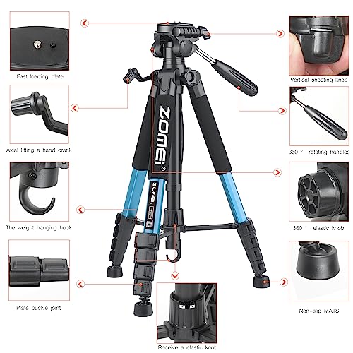 ZOMEi 188 cm Tripod Heavy Duty Tall Tripod Stand, Professional Travel Video Tripod Compatible with DSLR Cameras - Image 4