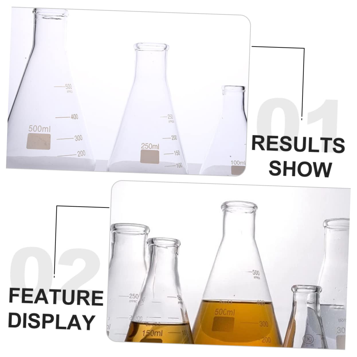 FUNOMOCYA Erlenmeyer Flask Laboratory Flask Narrow Neck Flask Graduated Flask Flat Bottom Boiling Flask Laboratory Volumetric Flask Lab Suction Flask Conical Flask Glass Transparent