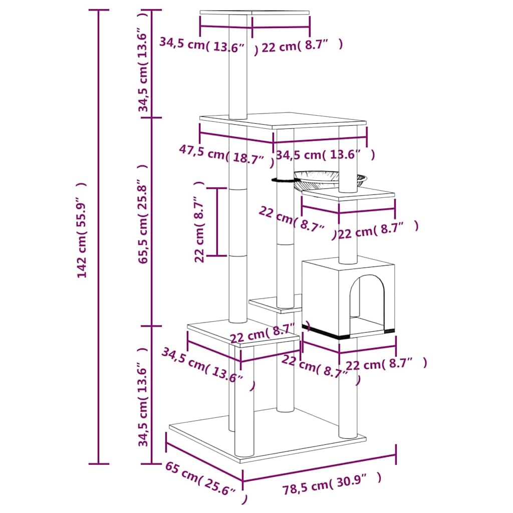 Drzewo dla kota z sizalu, 142 cm, kremowe