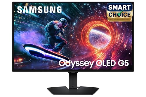 Image of Samsung 27 inch Odyssey QD-OLED G5 Gaming Monitor (Smartchoice) |QHD 2560 x 1440|180 Hz|0.03ms|Pantone-Validated|G-Sync|Free Sync|Glarefree|Ports-DP,HDMI,Headphone|1 Billion Color| LS27FG502SWXXL|Black