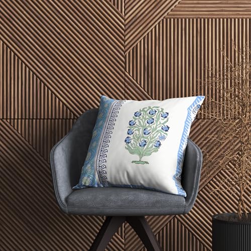 Image of BLOCKS OF INDIA Hand Block Printed Cotton Cushion Cover (16 x 16 inches) (Blue Green Half)