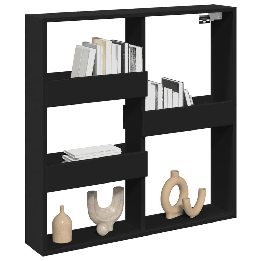 Armario de pared, negro, 80 x 15 x 80 cm, material madera, estantería de pared para dormitorio, baño, estantería de pared, armario de pared que ahorra espacio, almacenamiento de baño fácil