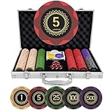 Casino-Grade Clay Poker Chip Set, 300pcs 14g Numbered Chips with Aluminum Case, 2 Decks, 5 Dice, Dealer Buttons, Premium Poker Set for Texas Hold'em, Blackjack, Home Game Night, Family Party, Travel