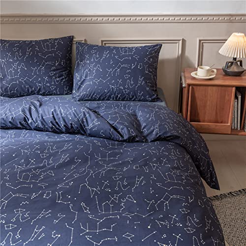 Cotton Constellation Duvet Cover Sets Twin Boys Girls Modern Navy Space Stars Pattern Bedding Comforter Cover For All Season Reversible Black White Checkered Geometric Duvet Cover (3 Pcs, Twin) #TOP3