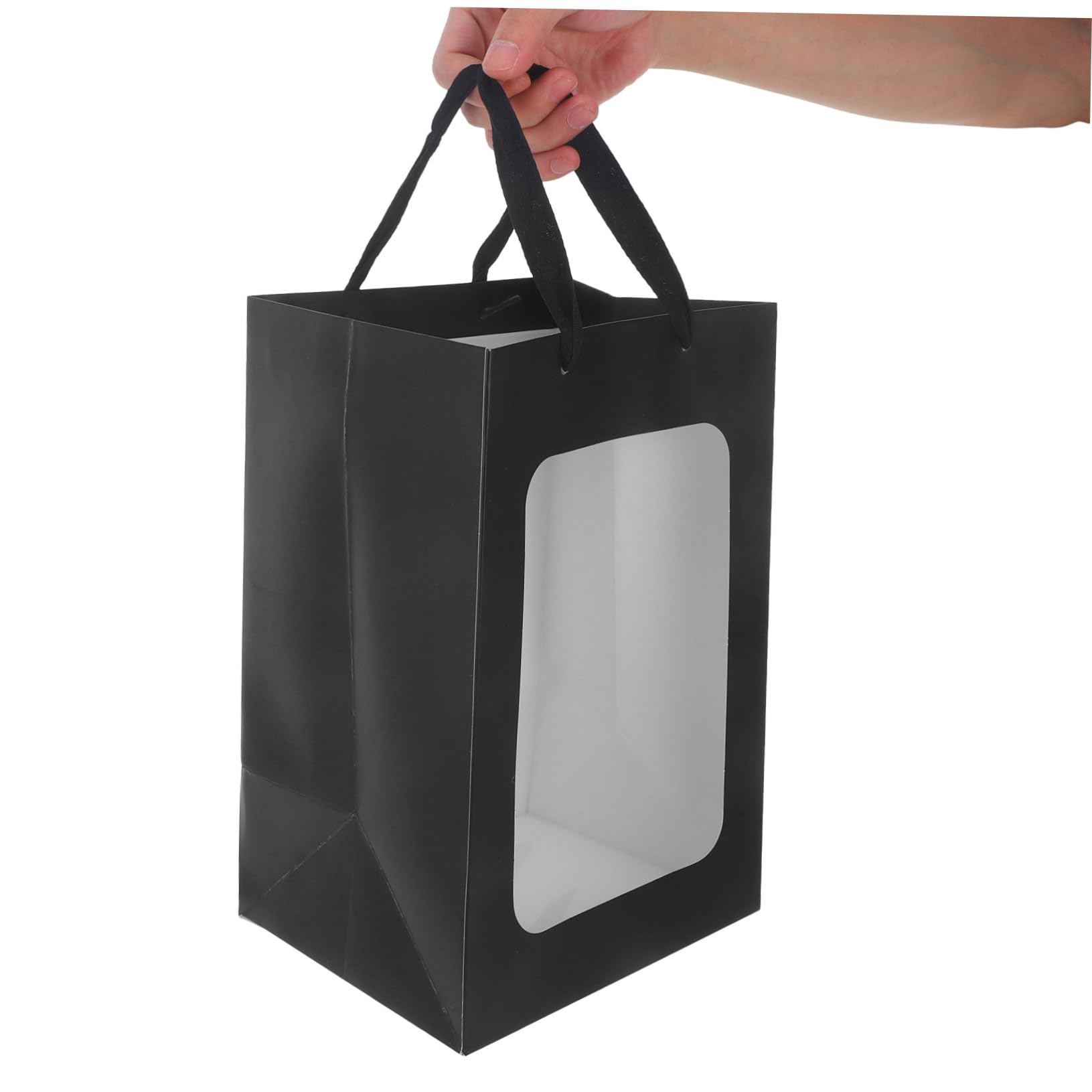 MAGICLULU 10 Stück Geschenktüten aus Papier mit Transparentem Fenster und Henkeln Schwarz Leicht zu Tragen für Geschenke