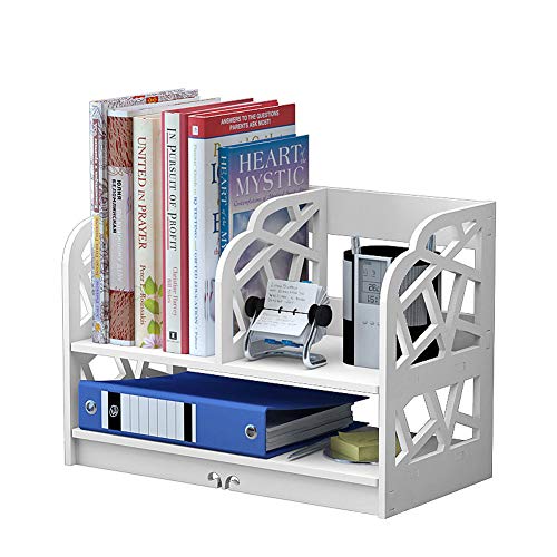 Estantería de madera para escritorio, estantería de madera, estante de 2 niveles, color blanco, moderno, para libros, objetos pequeños, cosméticos, para el hogar, cocina, oficina, etc.