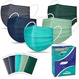Disposable Face Masks, 50 Pack- 4 Layer Individually Wrapped Masks For Women, Men, Unisex Adults, Breathable Colorful Disposable Masks for Adults (5-Ocean Colors)
