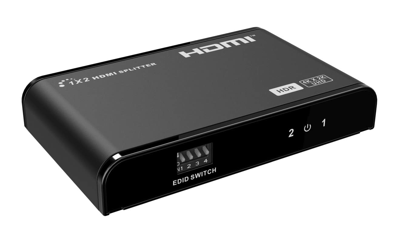 PremiumCord 4K HDMI Splitter 1-2 con Alimentatore, Custodia in Metallo, Stato LED, Risoluzione Video UHD 4K 2160p 60Hz, Full HD 1080p, 3D, HDCP, Nero