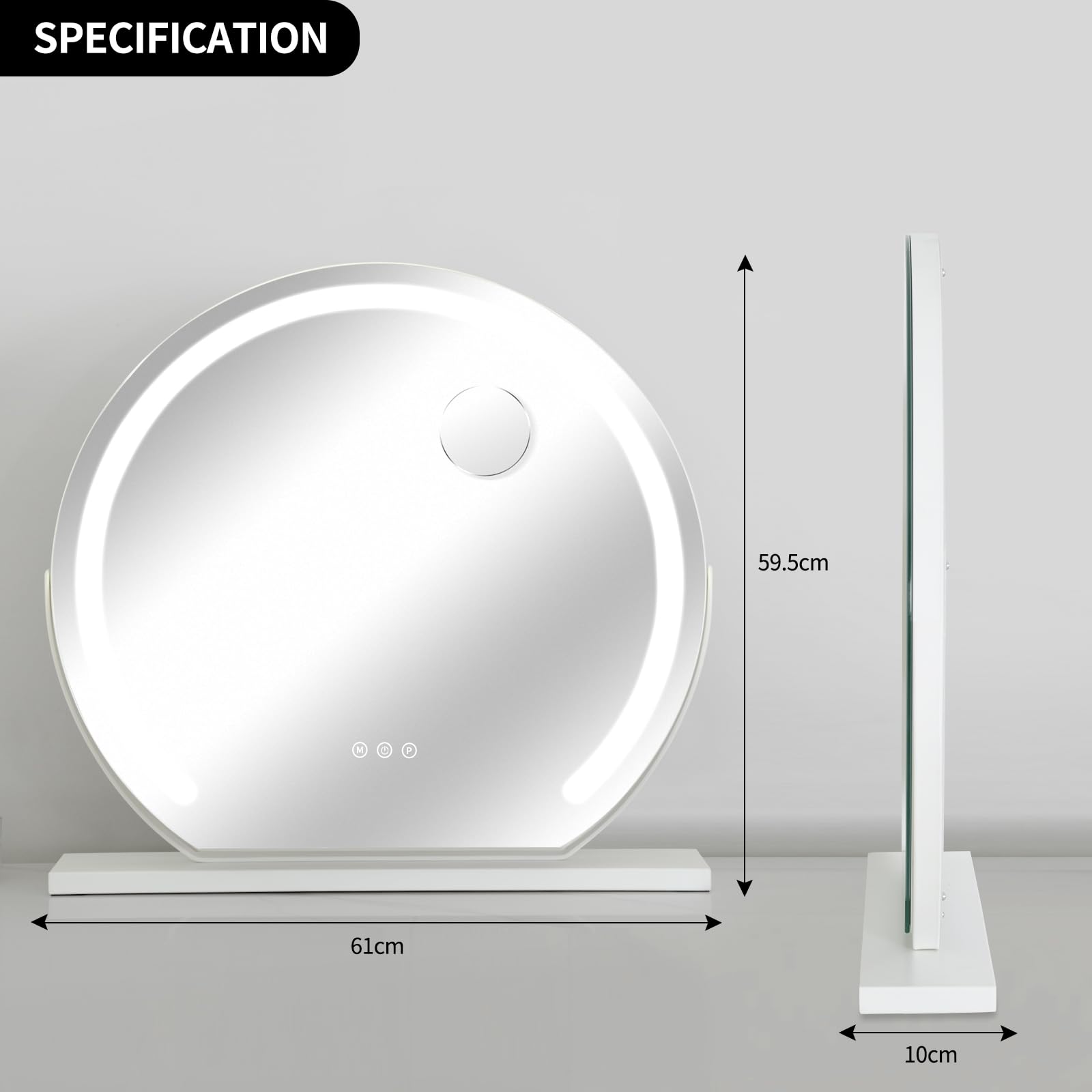 LED Kosmetikspiegel, 3-farbige Licht Verstellbare LED-Hollywood-Spiegel, 360-Grad-Dreh, Schlafzimmer, Kosmetik-Raum, Umkleideraum Touchscreen Dimmer, 60 cm