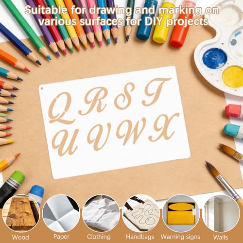 SLIAXINT 12 PCS Buchstaben und Zahlen Schablonen Set Buchstaben Schablonen groß 21x14cm mit 1,5 – 15 cm Schriftgröße Malschablonen Buchstabenschablonen aus PET als mal Schriftschablone für DIY Basteln
