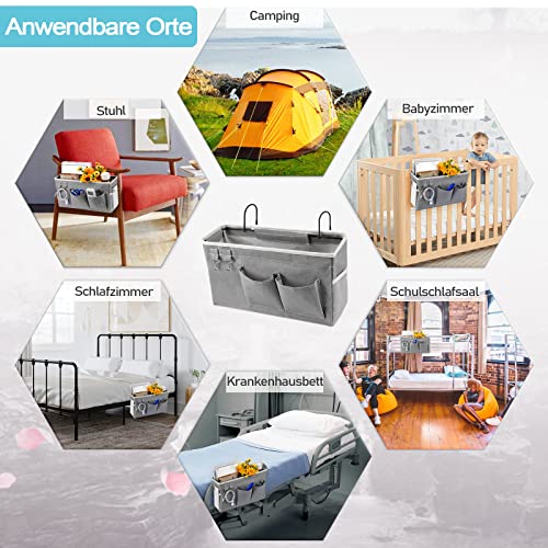Fittoway Betttasche Bett Organizer Hängetasche Hochbett Aufbewahrungstasche für Buch, Magazin, Spielzeug, Handy, Kopfhörer (Grau) - Image 7
