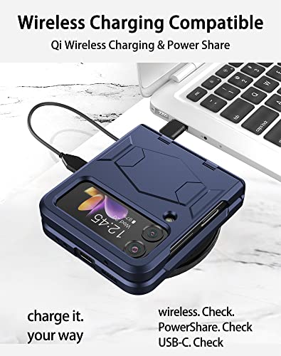 Ddj Shockproof Armor Samsung Galaxy Z Flip 4 Case, Z Flip 4 Case With Hinge Protection, Full-Body Durable Hard Pc Heavy Duty Semi-Auto Case For Galaxy Z Flip 4 5G - Blue(2022) #TOP1