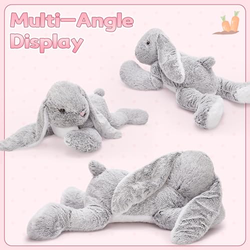 MorisMos 80cm lang riesen Hase Kuscheltier XXL, groß grau Hase Stofftier Plüschtier, weich Kaninchen Plüschhase Puppe, Geburtstag Weihnachten Geschenk Kinder Baby