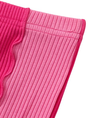 Image of Floerns Toddler Girl's 2 Piece Outfit Colorblock Short Sleeve Tee Shirts with Pants Set Hot Pink 5Y