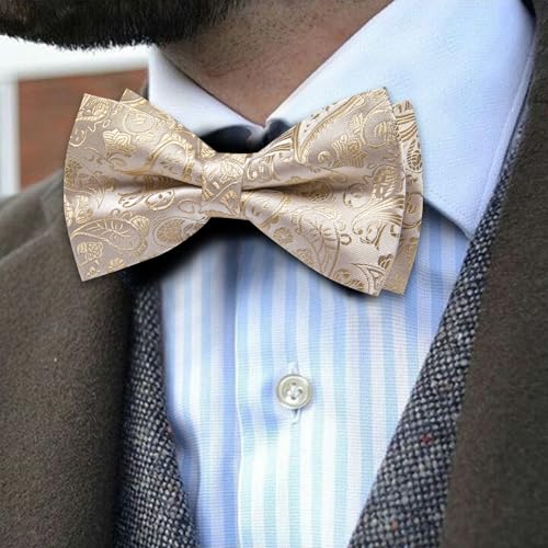 Image of YOHOWA Paisley Striped Men Bow Tie Pre-Tied Formal Adjustable Colorful Bowties Handkerchief Cufflinks Set Wedding Party