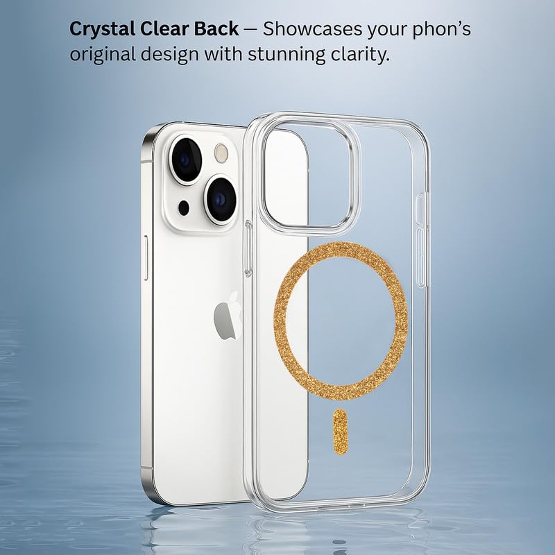 Image of AIBEX Back Cover Case Compatible with iPhone 14 | Glitter Ring Cute Shiny Colorful Bling Case (Compatible with Magsafe) | Transparent PC+TPU Glossy Shiny Cover for Girls & Women - Gold