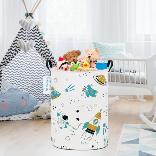 Image of Laundry Hamper Fabric Organizer Collapsible Basket Space Astronaut | Waterproof Storage Bin Kids Toy Clothes Baskets for Gift Children Nursery Bedroom Bathroom