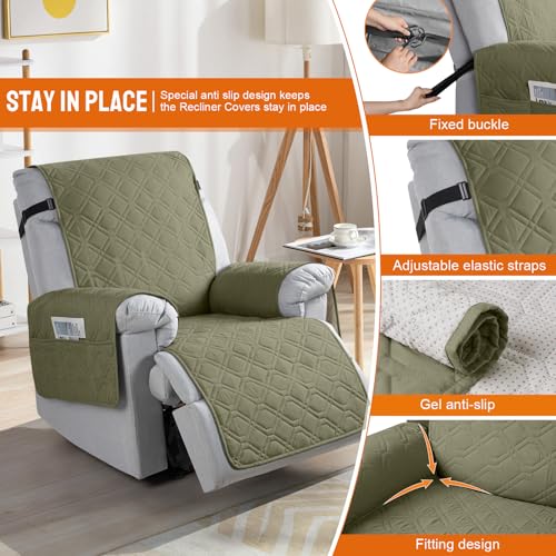 Image of VANSOFY 100% Waterproof Recliner Chair Covers, Recliner Cover Non-Slip Dog Chair Cover Furniture Protector Washable Slipcover with Pocket, Elastic Straps for Pets, Dogs(Olive Green, 25 inch)