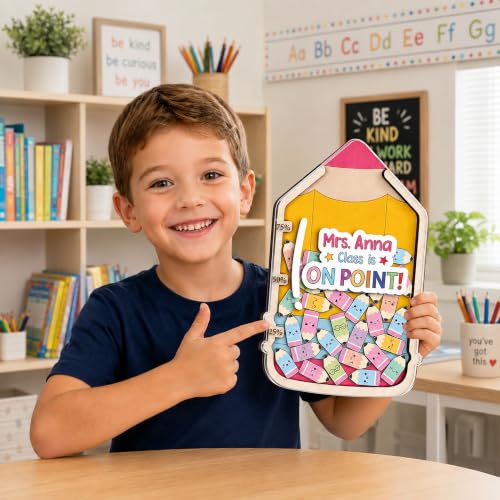 Image of Personalized Pencil Magnetic Reward Jar, Class Reward Jar for Teacher | Custom Wooden Positive Behavior System with Pencil Tokens, Reward Chart for Kids Behavior, Back to School Gift