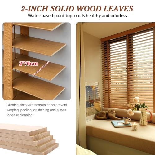 2" Slats Wood Blinds for Indoor Windows, Custom Wood Window Blinds, Wooden Venetian Horizontal Blinds & Shades for Indoor Windows, Office, Living Room, Bedroom