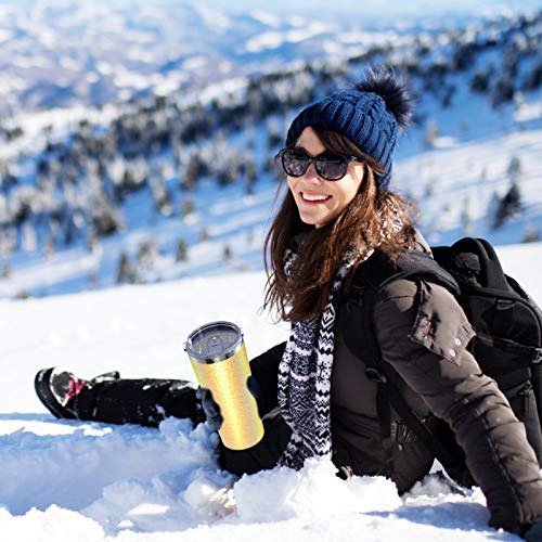 22oz Tumbler with Splash-Proof Lid, Bastwe Stainless Steel Vacuum Insulated Travel Mug Tumbler with Straw, Double Wall Coffee Mug, Thermal Cup for Hiking, Camping & Traveling (Lemon Yellow Glitter)